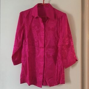 Shanghai Tang Bright Pink Pure Silk Damask Oriental Theme Shirt S